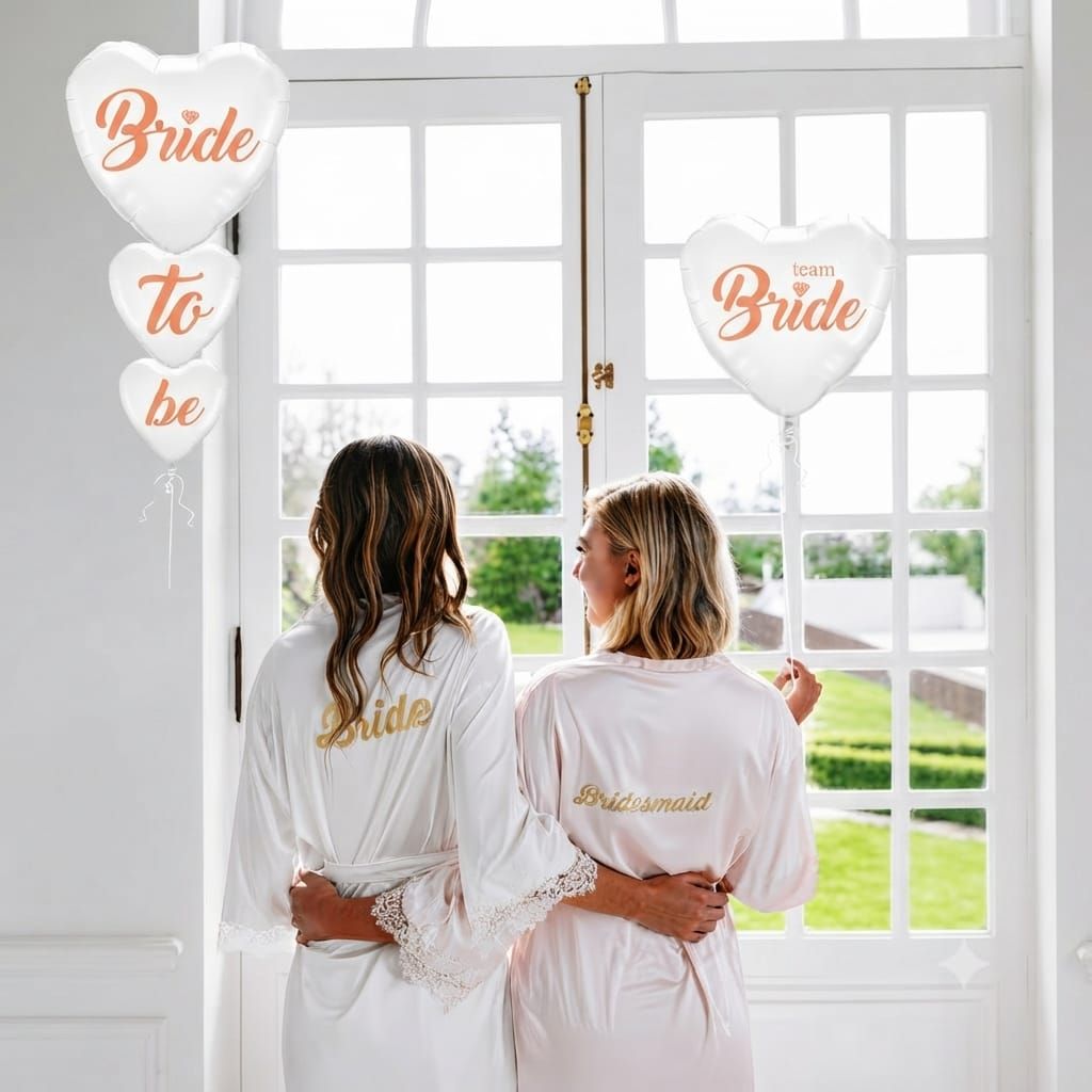 Bride To Be-Team Bride Beyaz Kalp 2'Li Folyo Set